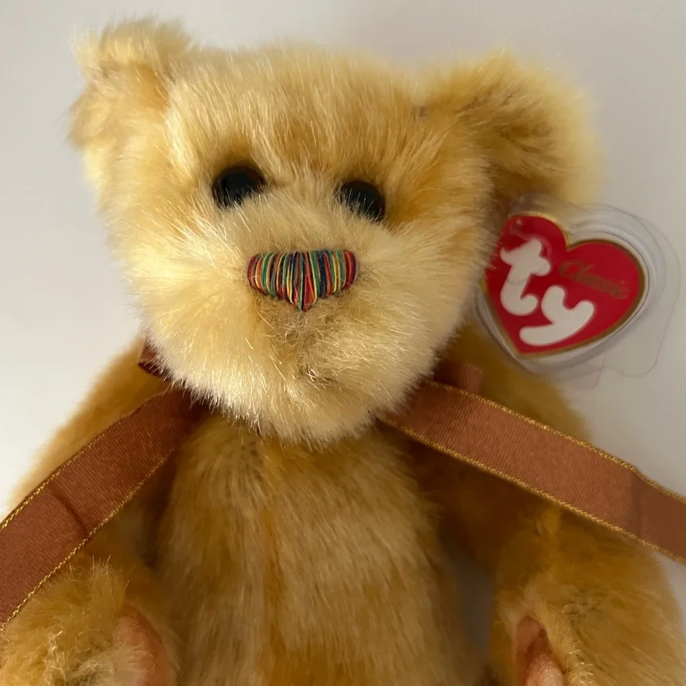 Ty Beanie Baby 2000 Classic “Jeeves” TeddyBear Golden Plush Stuffed Rainbow Nose
